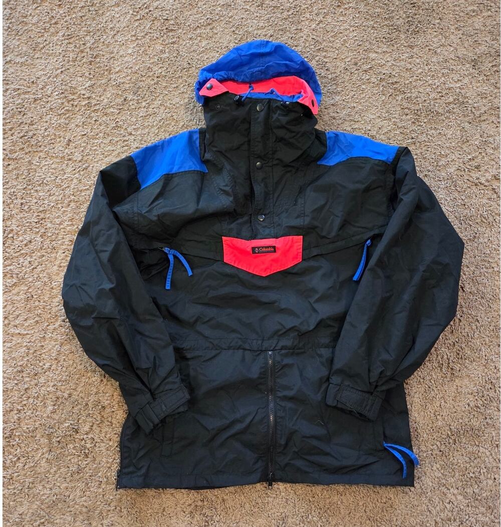 columbia colorful vtg ski jacket nylon color block radial sleeve winter mens M